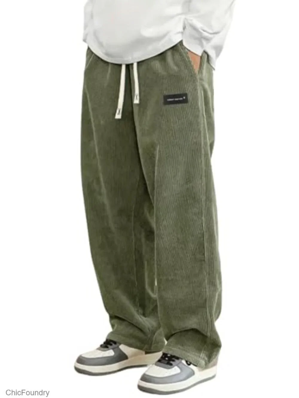 Corduroy Loose Fit Wide Leg Sweatpants Elastic Waist Drawstring
